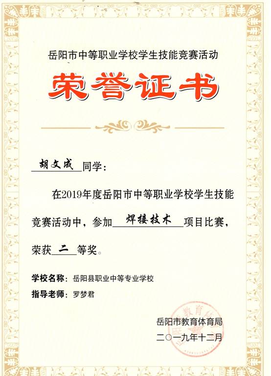 2019年岳阳市-胡文成-技能竞赛-焊接技术项目二等奖.jpg